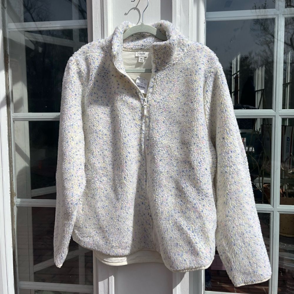 J Crew Flecked Sherpa Full-Zip Pullover Jacket NWT - Picture 2 of 8